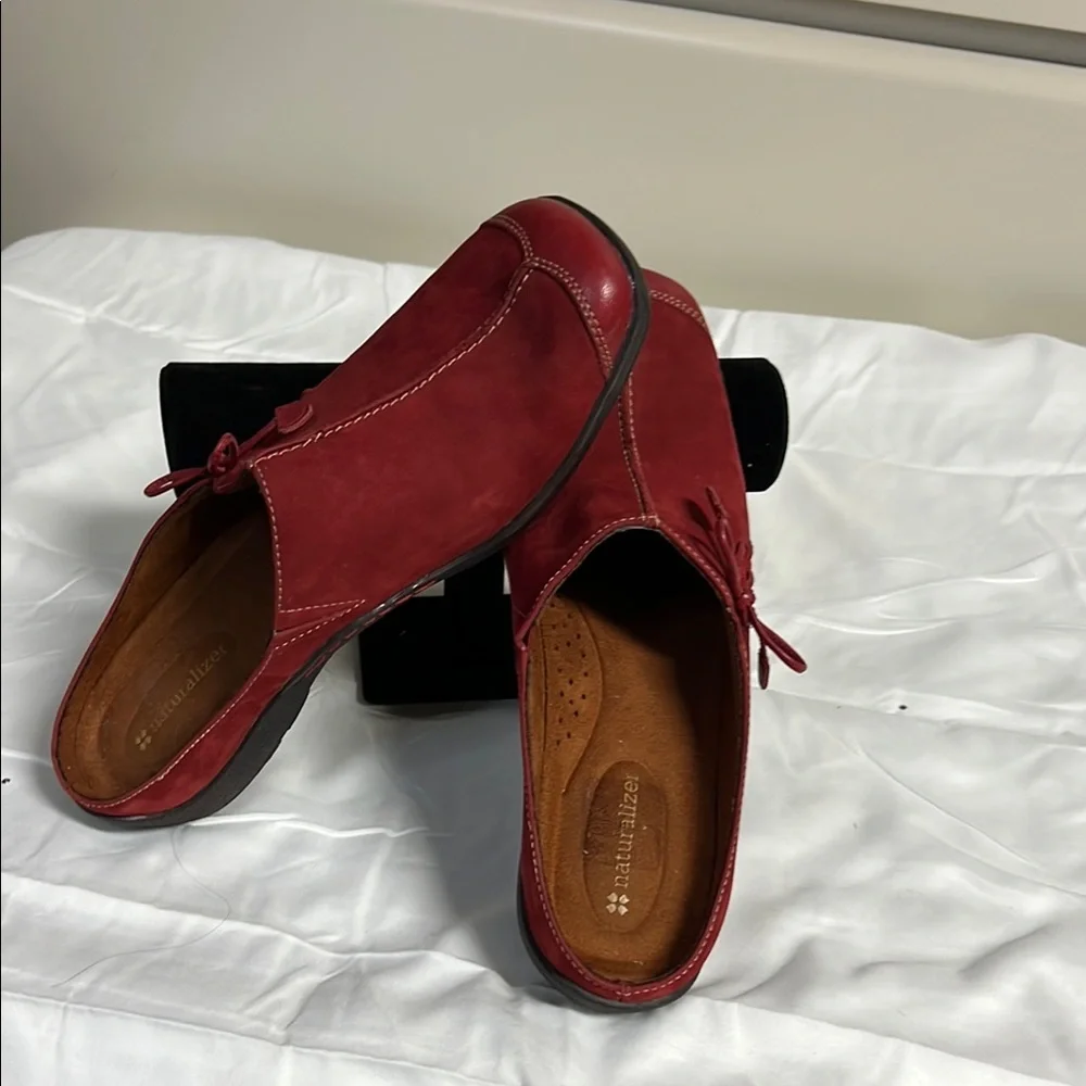 Naturalizer Red Suede Loafers with Square Toe - Picture 2 of 6